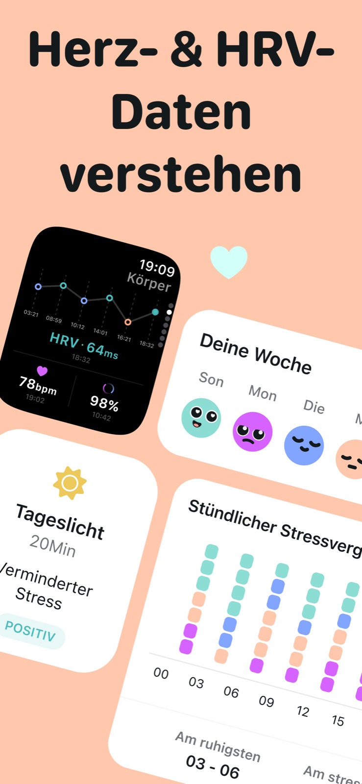 Verstehe deine HRV, den Stunden-Stress und was deine Werte bewegt.